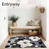 Contemporary Black and Grey Floral Silhouette Rug with Artistic Detailing(White)