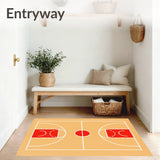 Basketball Court Wood Floor Red Key White Lines(Beige)