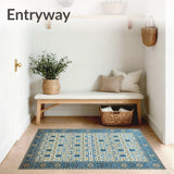 Cerulean Dream Area Beige Floral Artistic Floor Covering(Blue)