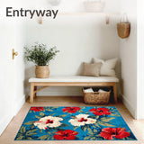 Tropical Bloom Patio Area With Weather Resistant High Low Design(Blue)