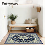 Ornate Medallion Coastal Area Navy Beige Patterned(Blue)