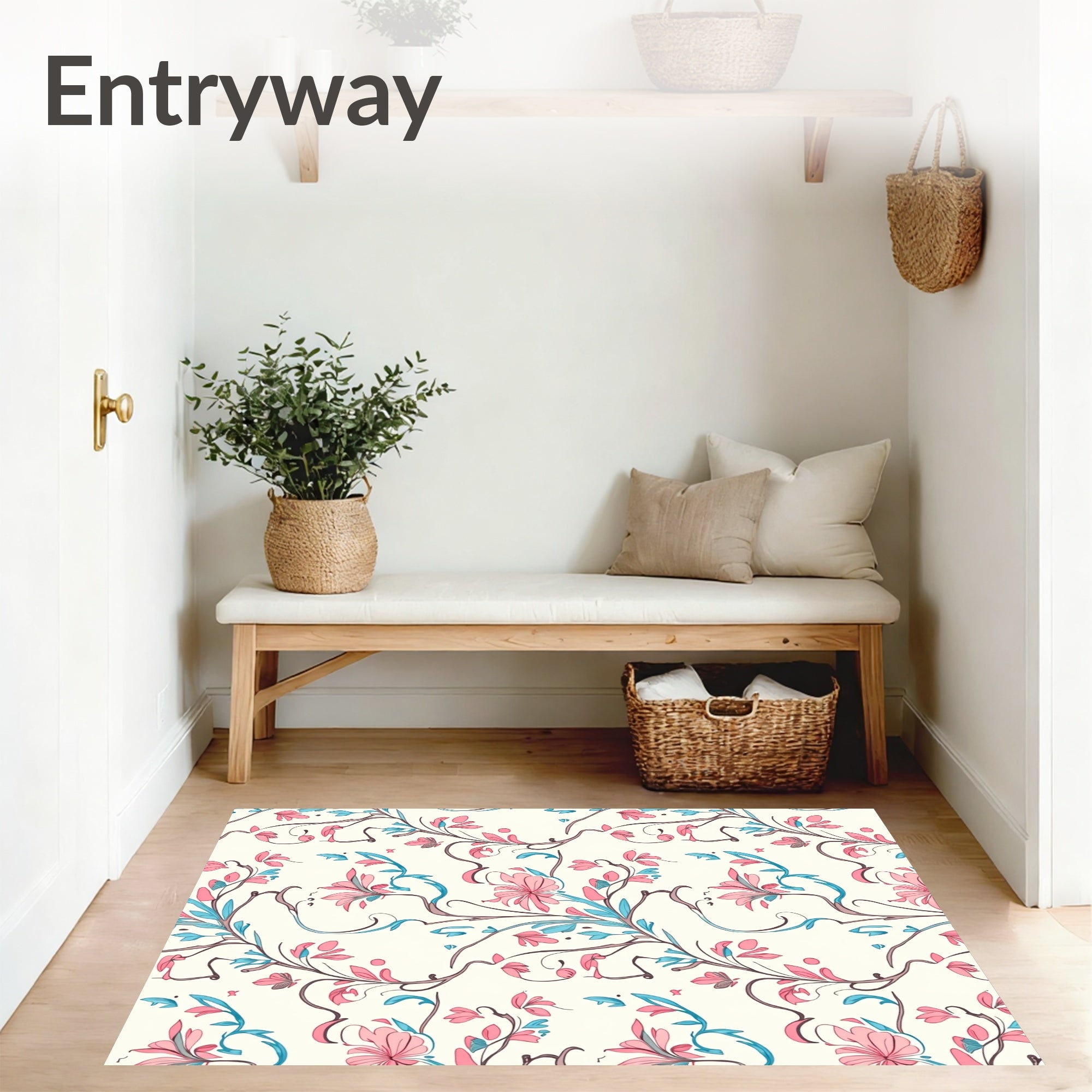 Ornate Floral Scroll Design Slip Resistant Hallway (Pink) - ODIKA