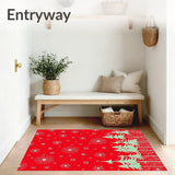 Festive Pine Grove Illustration with Dotted Starbursts(Red)