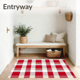 Farmhouse Gingham Yuletide Decorative Floor Covering(Red)