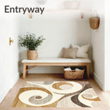 Contemporary Geometric Area with Cream and Brown Swirl(Beige)