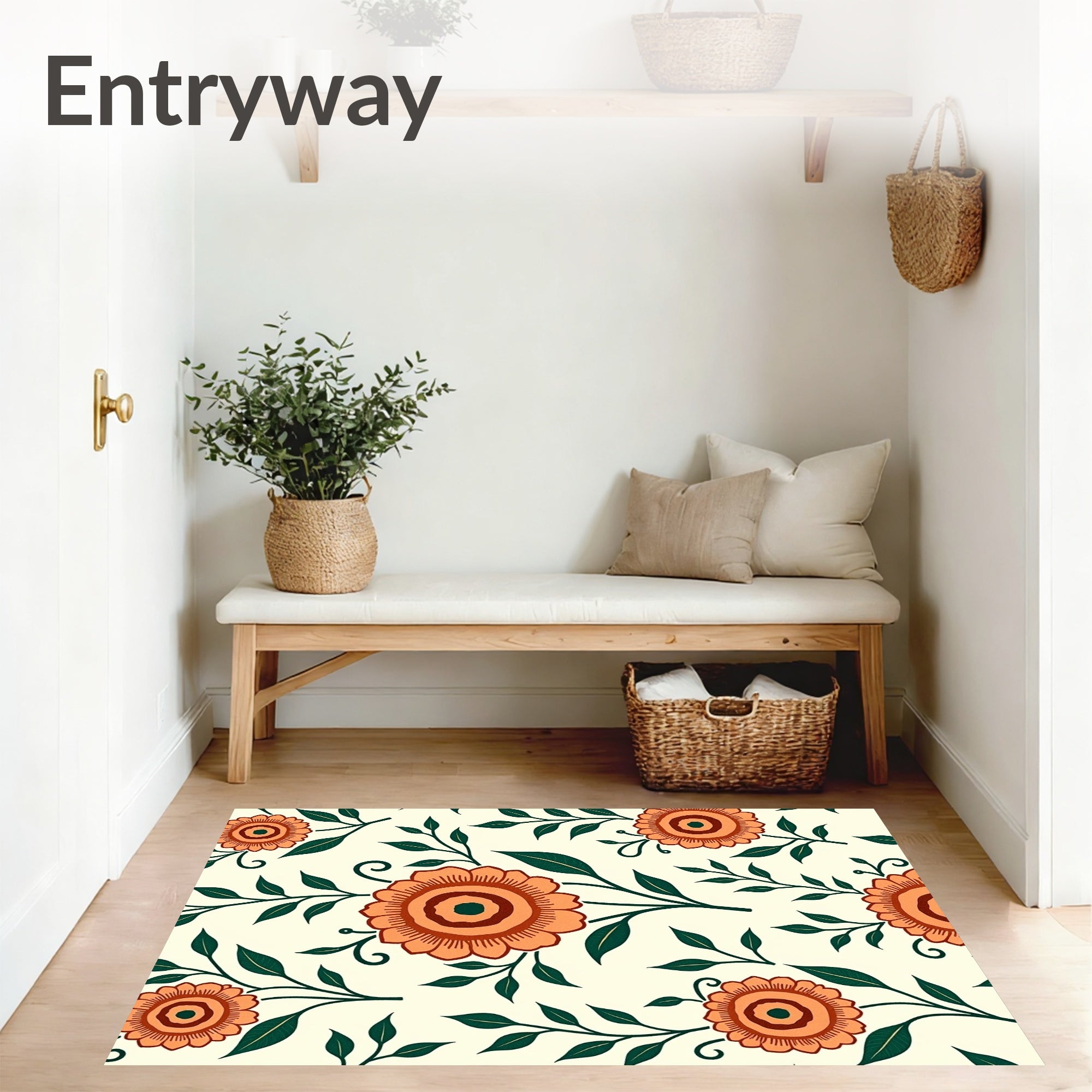 Vintage Botanical Scroll with Central Rosette Design (Ivory) - ODIKA