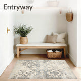 Beige and Grey with Classic Worn Oriental Motifs Subtle Distressing(Beige)