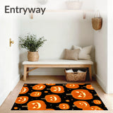 Sinister Pumpkin Ghost Rug With Halloween Horror Shadows(Orange)