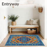 Sophisticated Area with Classic Blue and Orange Diamond Motif(Blue)