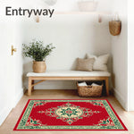 Vintage Botanical Medallion Print with Distressed Art Nouveau Motifs (Red) - ODIKA