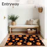 Autumnal Glow Halloween Rug with Pumpkin Faces and Creepy Silhouettes(Orange)