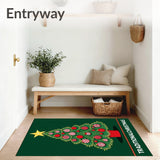 Festive Evergreen Doormat With Ornamental Baubles Holiday Entrance(Green)