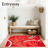 Juicy Watermelon Summer Area Rug Vibrant Red & Green Fruit Print Carpet(Red)