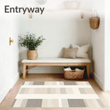 Trendy Area with Minimalist Abstract Stripes in Beige and Grey(Beige)