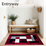 Artisan Carved Rug Premium Garnet Silver Noir Abstract Geometric Design(Red)