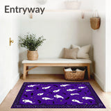 Halloween Haunt Rug Set Ghostly Coir Mat & Black Plaid Entryway Carpet Decor(Purple)