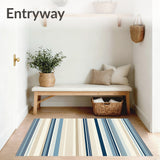 Beachy Stripe Coastal Area in Beige and Blue Hues(Beige)
