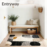 Beige Black Abstract Modern Geometric Circles Area Design(Gray)