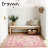 Retro Groovy Daisy Cute Pink Beige Bath Mat(Ivory)