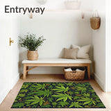Humorous Stoner Decor Area Rug Cannabis Leaf Design Carpet for Front Door(Green)