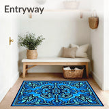 Elegant Swirl Abstract Artistic Contemporary Medallion Flow Motif (Blue)