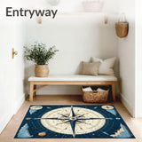 Nautical Compass Rose Half Round Area Rug Coastal Decor(Blue)