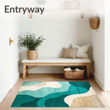 Teal Beige Abstract Coastal Ocean Beach Theme Indoor Area(Teal)