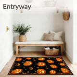 Creepy Halloween Bathroom Carpet with Haunted Pumpkins and Gothic Lace Frame(Orange)