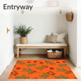 Botanical Evergreen Scrollwork Featuring Festive Crimson Petals(Orange)
