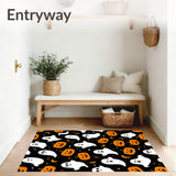 Spooky Ghost & Pumpkin Patch Area Rug for Festive Fall Decor(Black)