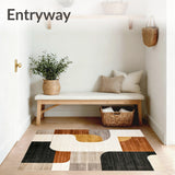 Contemporary Abstract Brown Beige Area with Asymmetric Geometric Borders(Beige)