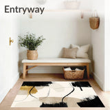 Beige with Abstract Black Brushstroke and Linear Accents(Beige)