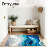 Coastal Blue Wave Abstract Area Rug Modern Artistic Funky Ocean Current Carpet(Blue)