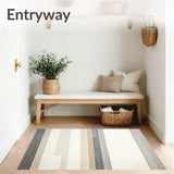 Abstract Horizon Beige Grey Runner Modern Striped Hallway(Beige)