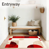 Artistic Washable Area Rug with Contemporary Red and Ivory Abstract Design(Red)