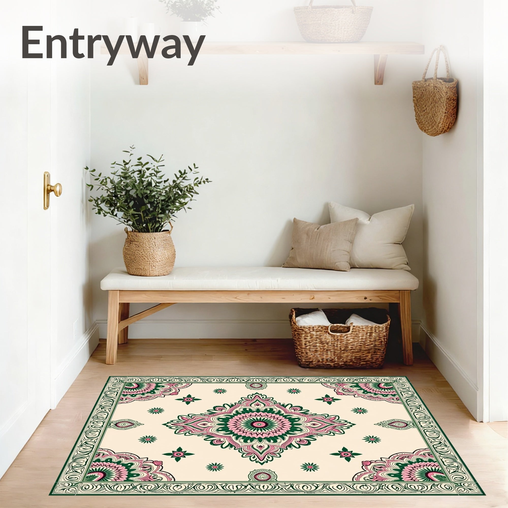 Boho Floral Medallion Motifs with Hand Drawn Paisley Accents (Beige) - ODIKA