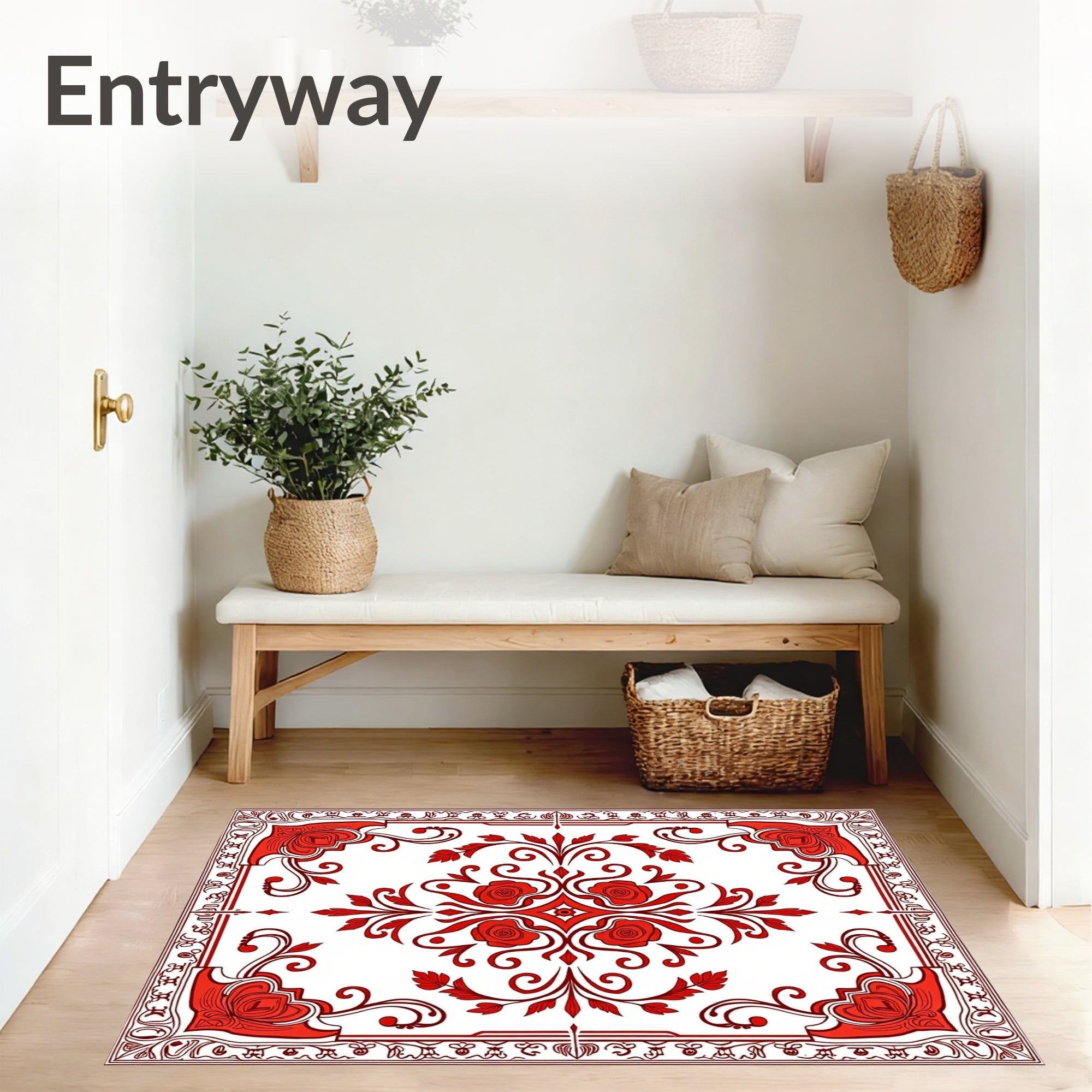 Heritage Damask Scroll with Vintage Rose Motifs (Red) - ODIKA