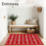 Snowflake Medallion Doormat with Winter Crystalline Motifs(Red)