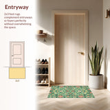 Ultra Soft Area Rug, Non Slip, Stain Resistant, Washable Area Rugs for Living Room, Bedroom, Non-Slip Boho Floral Reading Nook(Green)