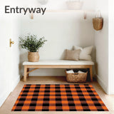Boho Plaid Area Rug Modern Farmhouse Style Rug with Orange & Black Pattern(Orange)