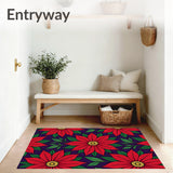 Vintage Poinsettia Floral Holiday Tapestry with Blooming Petals(Red)