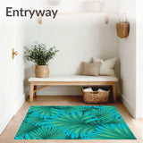 Tropical Foliage With Overlapping Palm Fronds(Blue)