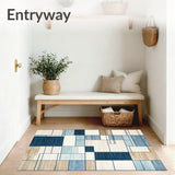 Beige Blue Geo Patchwork Area Modern Floor Art for Home(Beige)