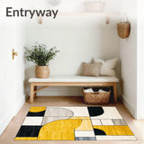 Geometric Minimalism Beige Black Yellow Abstract Bathroom Mat(Yellow)