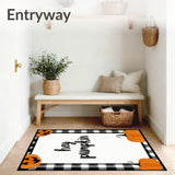 Hey Pumpkin Area Rug Thanksgiving Plaid Entrance Decor(Black)