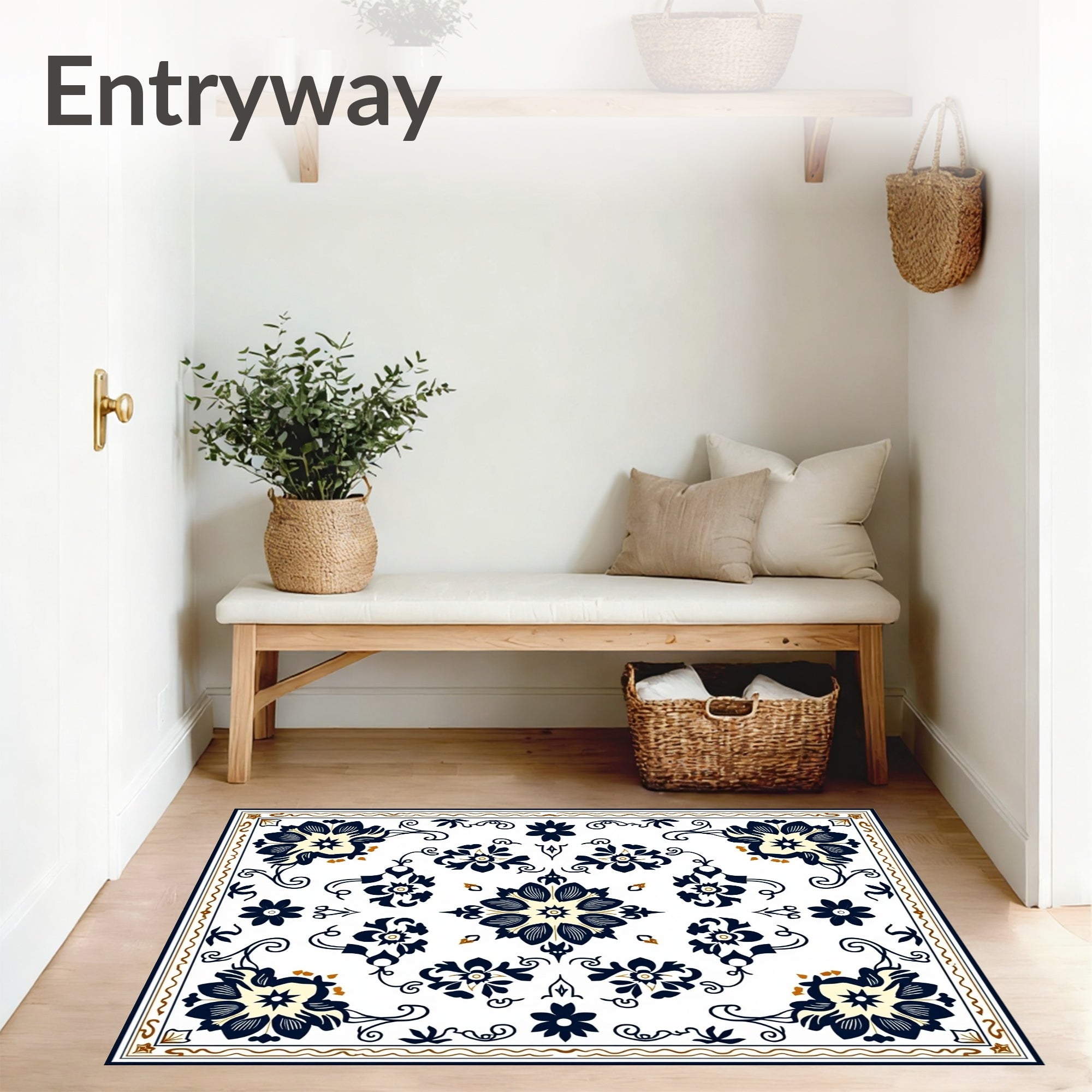 Vintage Damask Flourish with Baroque Scroll Classic European (Blue) - ODIKA