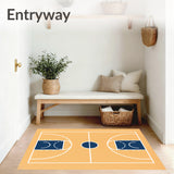 Basketball Court Wood Floor Blue Key White Lines(Beige)