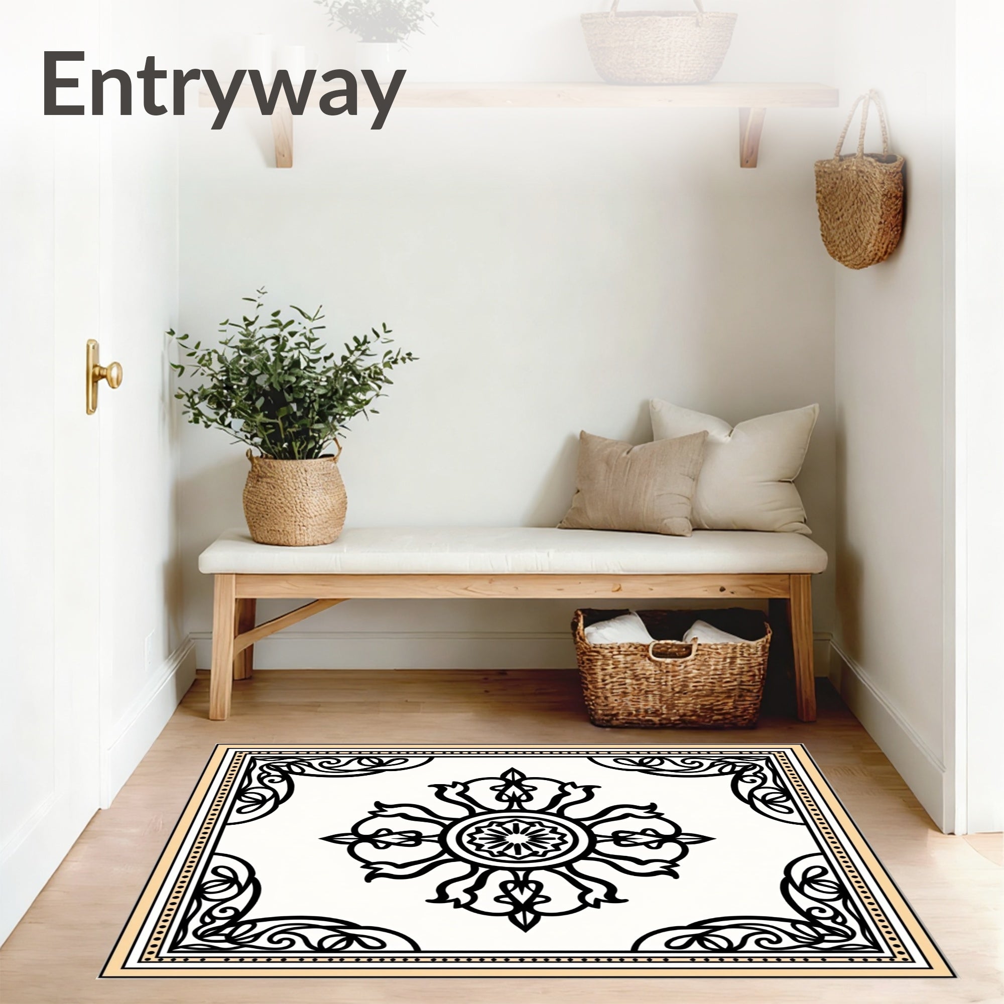 Classic Fretwork Medallion with Art Nouveau Scroll Detailing (Black) - ODIKA