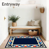 Modernist Border Stripe with Interlocking Mosaic(Navy)