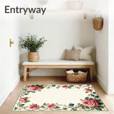 Pink Rose and Green Vine Pattern Carpet with Waterproof Reversible Charm(Beige)